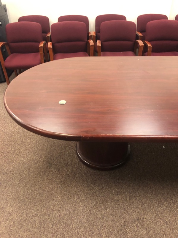 Photo 4 of Wood conference table with red finish. 4ft Wide, 16ft Long