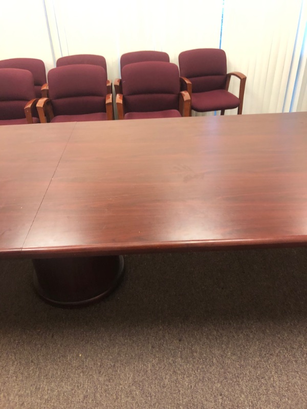 Photo 5 of Wood conference table with red finish. 4ft Wide, 16ft Long