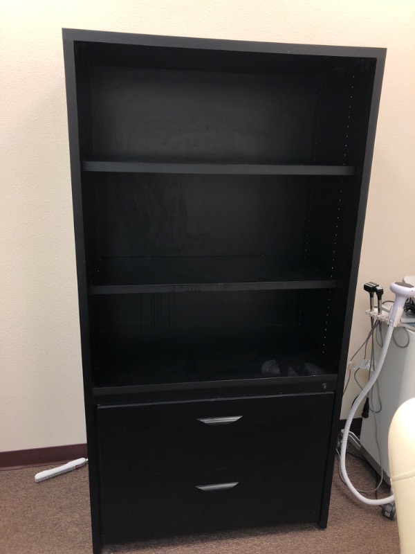 Photo 1 of 2 Drawer Wood 2 Tier Shelf Black Cabinet