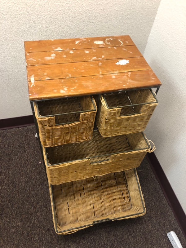 Photo 2 of 4 Drawer Wire Frame SideTable with Wicker Baskets/Drawers