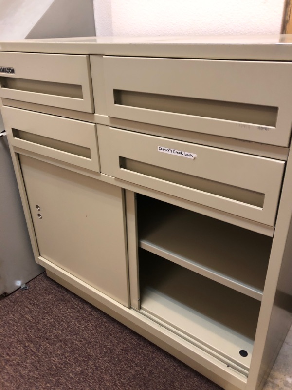 Photo 2 of 4 Drawer Metal Filing Cabinet with Sliding Cabinet. 