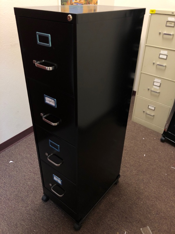 Photo 2 of 4 Drawer Black Metal Filing Cabinet with Wheels.