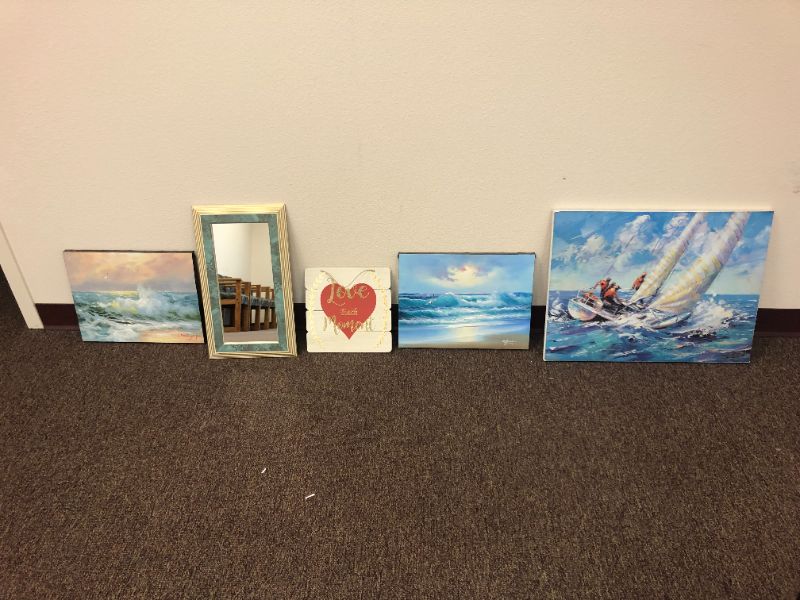 Photo 1 of wall art and small mirror, ocean art work