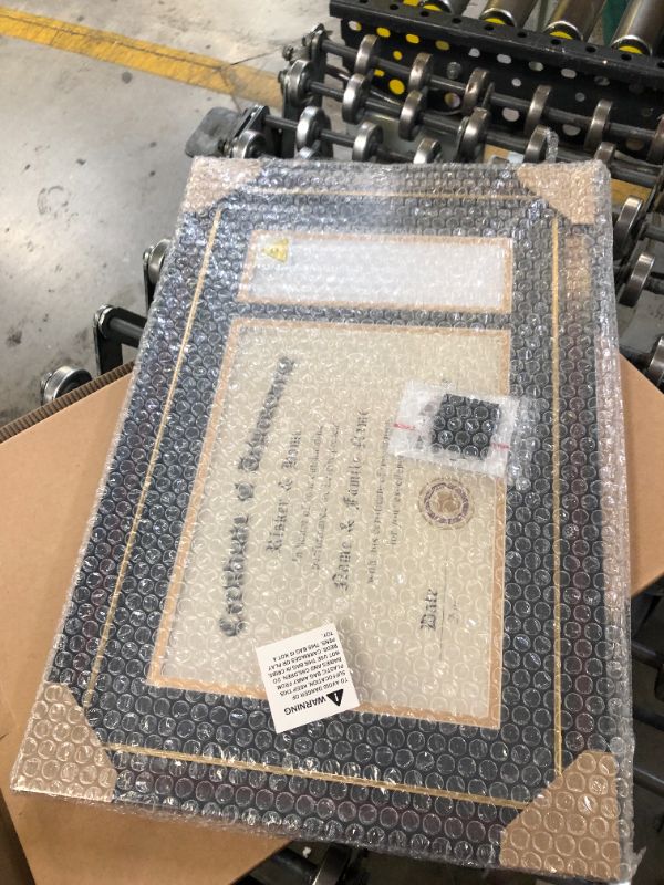 Photo 2 of GraduationMall 11x17 Mahogany Diploma Frame with Tassel Holder for 8.5x11 Certificate Document,Real Glass, Black Over Gold Mat
