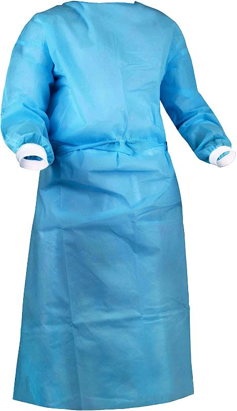 Photo 1 of 120-Pack Level 2 Disposable Isolation Gown BH Supplies Fully Closed Double Tie Back and Front, PP & PE 40g, Knitted Cuffs, Fluid Resistant, AAMI Level 2, Unisex - Individually seal
