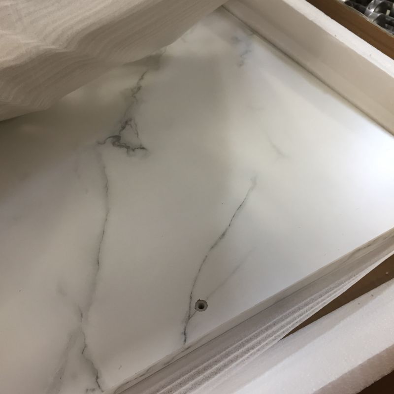 Photo 1 of Teraves Reversible L-Shaped Desk Corner Gaming Computer Desk Office Workstation Modern Home Study Writing Wooden Table (Large, White Marbling+ Gold Frame)
