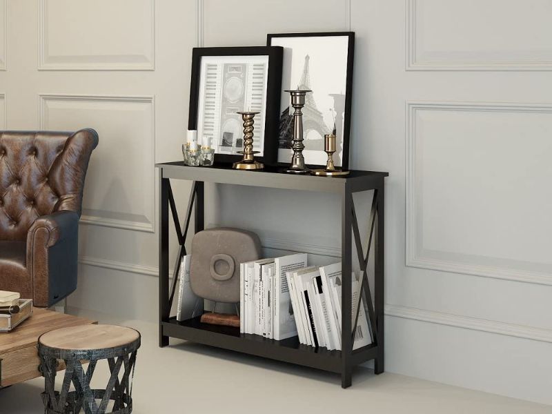 Photo 1 of Black Finish 3-Tier X-Design Occasional Console Sofa Table Bookshelf
