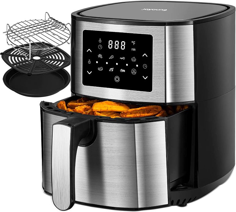 Photo 1 of JOYOUNG Air Fryer Oven 5.8Qt Big Capacity Air Fryer Toaster Oven, 8 Presets with AirFryer Cookbook, 4 Accessories, 1400W, LED Digital Screen, Stainless Steel
