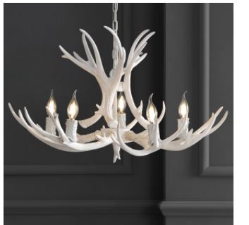 Photo 1 of Eldora 30" Adjustable Resin Antler 5-Light LED Chandelier, White by JONATHAN Y
