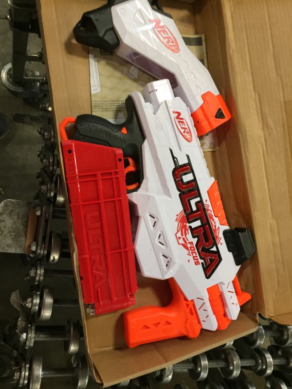 Photo 1 of NERF Ultra Focus Motorized Blaster, 10-Dart Clip, 10 AccuStrike Ultra Darts, Stock, Compatible Only Ultra Darts (Amazon Exclusive)
