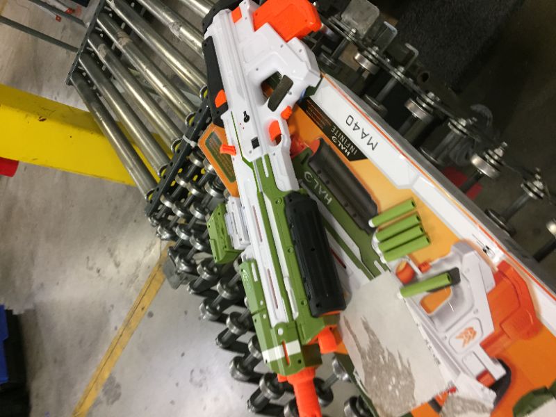 Photo 2 of NERF Halo MA40 Motorized Dart Blaster -- Includes Removable 10-Dart Clip, 10 Official Elite Darts, and Attachable Rail Riser , White
