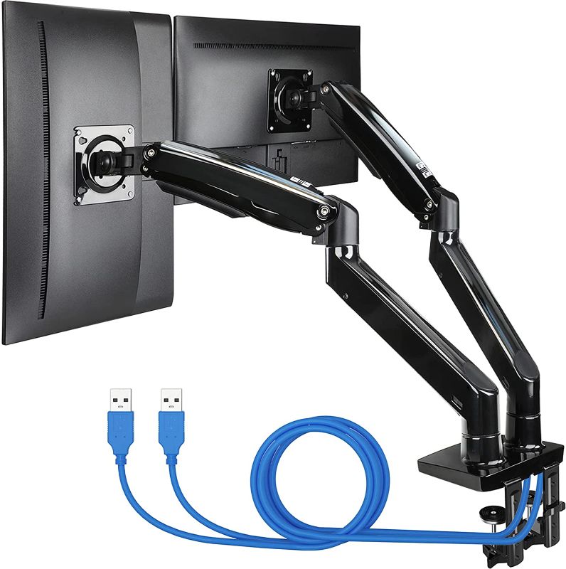Photo 1 of ErGear 22-35” Premium Dual Monitor Stand Mount w/USB, Ultrawide Computer Screen Desk Mount w/Full Motion Gas Spring Arm, Height/Tilt/Swivel/Rotation Adjustable, Holds from 6.6lbs to 26.5lbs / arm
