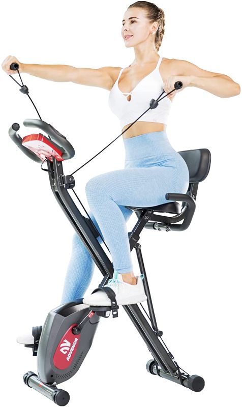 Photo 1 of ADVENOR Exercise Bike Magnetic Bike Fitness Bike Cycle Folding Stationary Bike Arm Resistance Band With Arm Workout Backrest Extra-Large Seat Cushion Indoor Home Use
