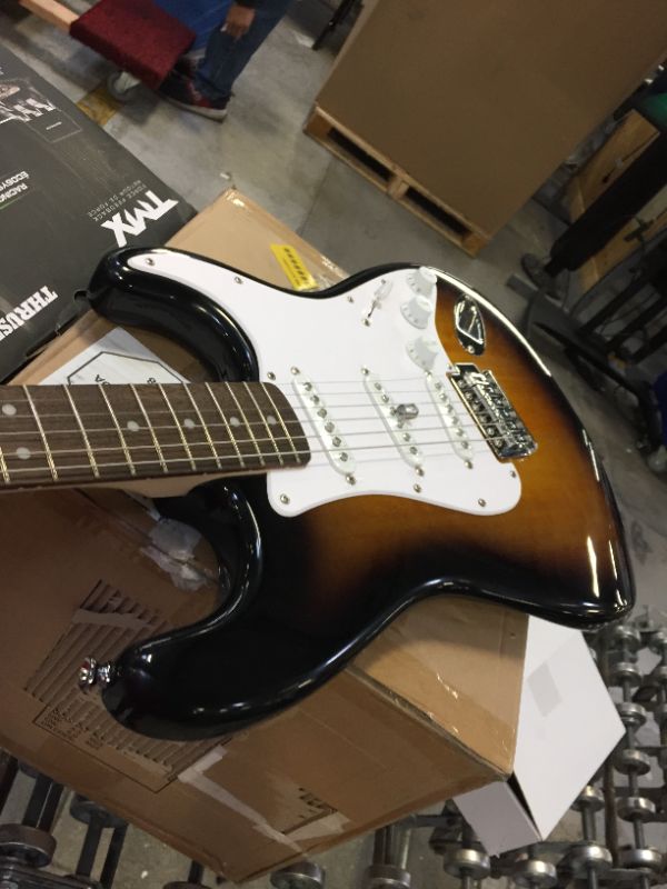 Photo 7 of Squier by Fender Stratocaster Beginner Guitar Pack, Laurel Fingerboard, Brown Sunburst, with Gig Bag, Amp, Strap, Cable, Picks, and Online Lessons
