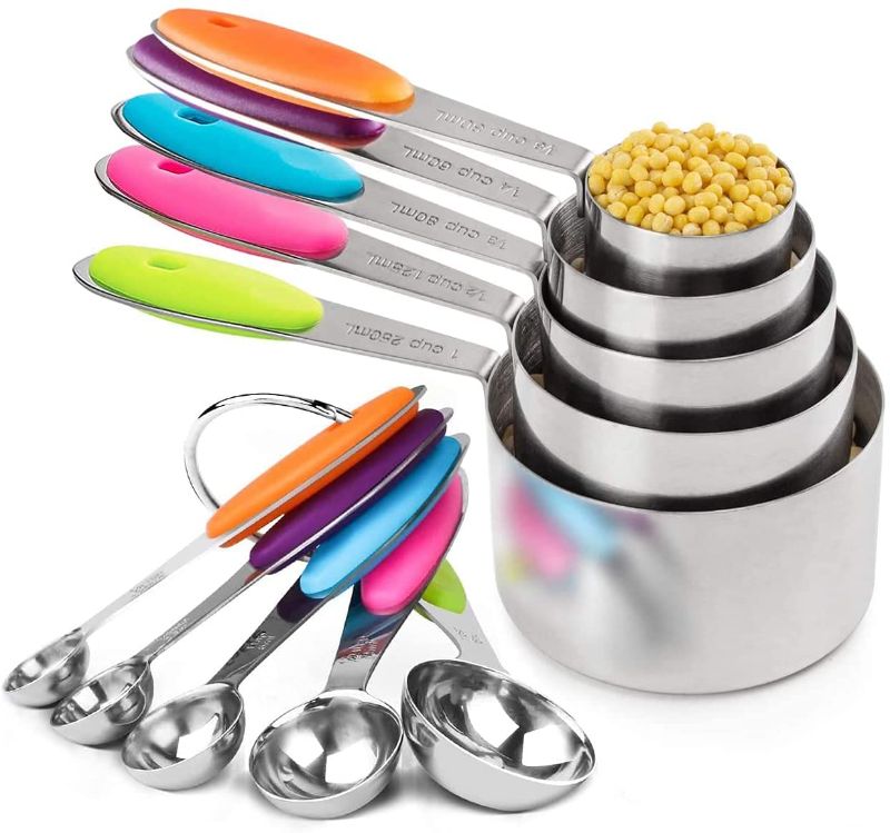 Photo 1 of 10pcs Measuring Cups and Spoons Set Stainless Steel Liquid and Dry Ingredient Stackable Measuring Tools