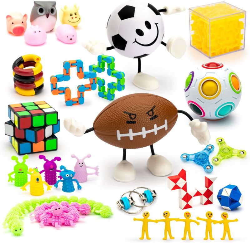 Photo 1 of TAFULOR 30 Pcs Fidget Toy Pack, Sensory Toys Set, Stress-Relieving Toys for Kids and Adults, with Puzzle Balls, Tangle Toy, flip Chain and snap Click Puzzles, Perfect Choice for Birthday Party Gifts