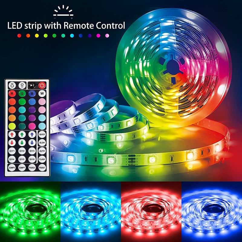 Photo 1 of 32.8ft Led Strip Lights, 5050 RGB LEDs Color Changing Light Strips, Led Lights for Bedroom, Home Decoration, with IR Remote Control, DIY Mode, ETL Listed Adapter(2 Rolls of 16.4ft)