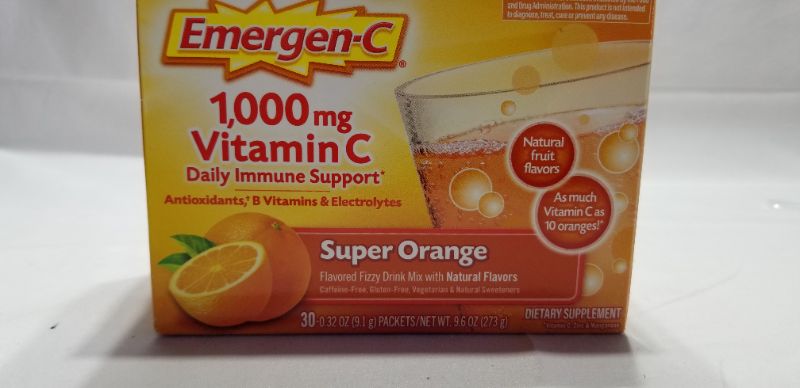 Photo 1 of  Emergen-C Super Orange delivers a fizzy, citrus-y burst of essential nutrients including Vitamin C and B Vitamins, to help make it a super day.