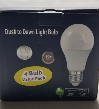 Photo 2 of Boxlood Dusk to Dawn Light Bulbs,Built-in Photocell Light Sensor,Automatic On/Off,E26 Base 9W 60W Equivalent,AC100-240V,3000K Warm White,Indoor/Outdoor Sensor LED Bulb for Yard Entrance Porch 4Pack