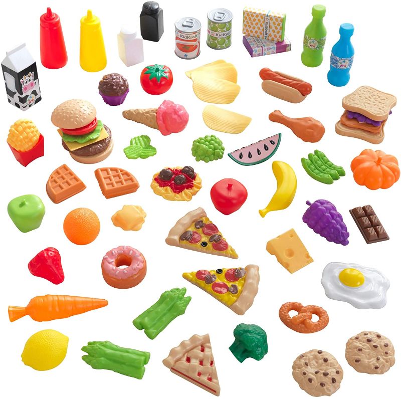 Photo 1 of KidKraft 65-Piece Plastic Play Food Set for Play Kitchens, Fruits, Veggies, Sweets, Drinks and More, Gift for Ages 3+