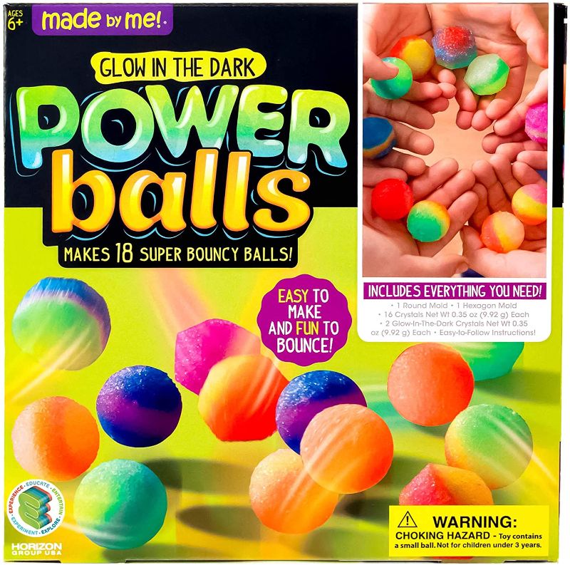 Photo 1 of Made By Me Glow The Dark Powerballs by Horizon Group USA, DIY STEM Kit. Make 18 Bouncy Crystal Power Balls, Molds and Instructions Included ,Multicolored