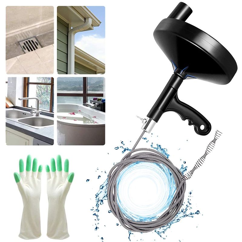 Photo 1 of Drainsoon Auger 25 Foot, Plumbing Snake Drain Auger Sink Auger Hair Clog Remover, Heavy Duty Pipe Snake for Bathtub Drain, Bathroom Sink, Kitchen and Shower, Snake Drain Cleaner Comes with Gloves