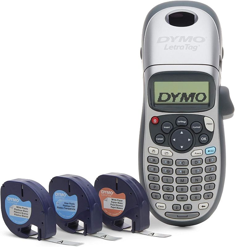 Photo 1 of DYMO Label Maker with 3 Bonus Labeling Tapes, LetraTag 100H Handheld Label Maker & LT Label Tapes, Easy-to-Use, Great for Home & Office Organization