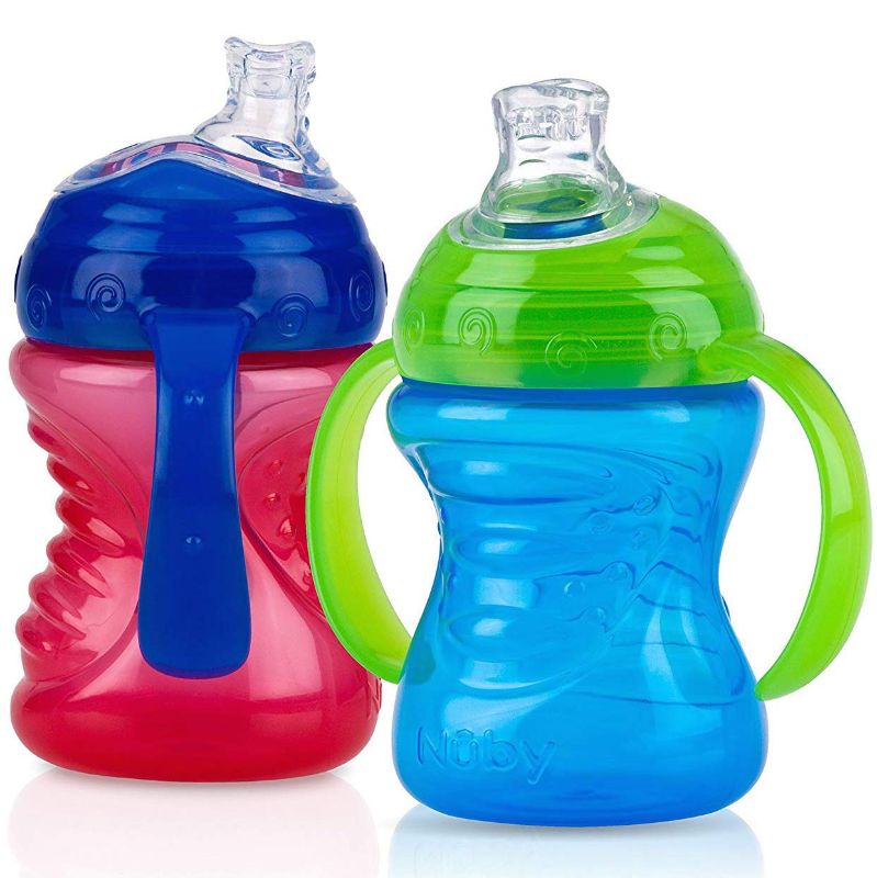 Photo 1 of Nuby 2-Pack No-Spill Super Spout Grip N' Sip Cup, Red and Blue