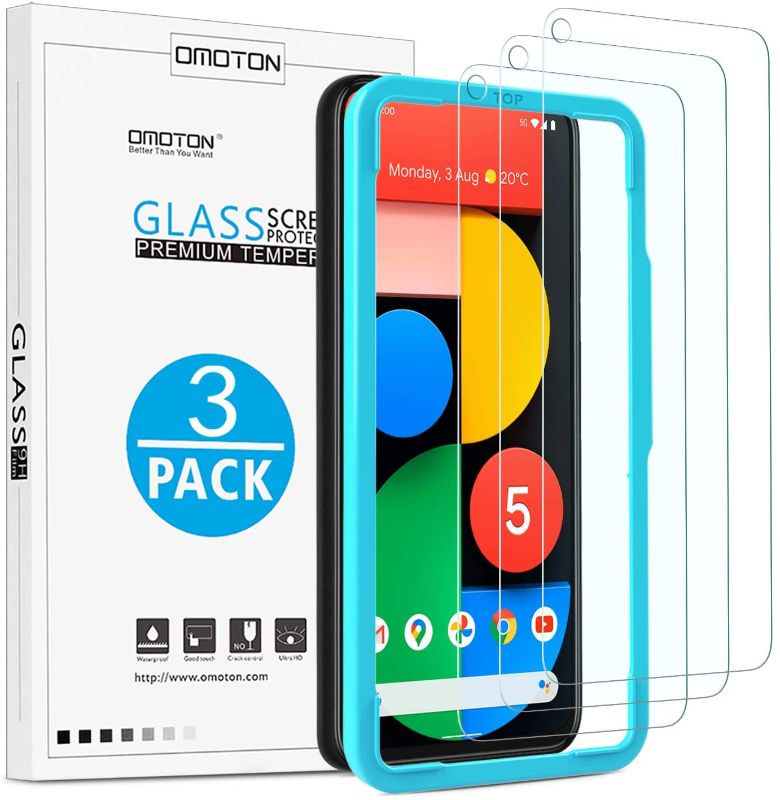 Photo 1 of OMOTON [3 Pack] Screen Protector for Google Pixel 5 - Tempered Glass/Alignment Frame/Anti Scratch Screen Protector for Google Pixel 5 -- 6 PCK
