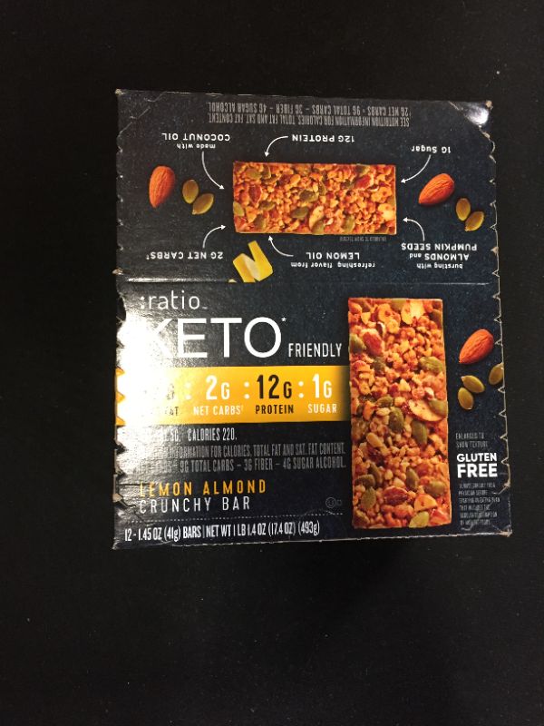 Photo 2 of :ratio KETO friendly Lemon Almond Crunchy Bar, Gluten Free, 1.45 oz, 12 ct EXP 10/2021
