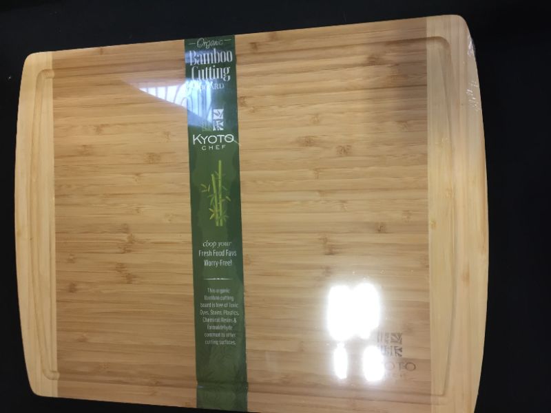 Photo 2 of Bamboo Cutting Board – 18” x 12” XL Chef Style Chopping Board - Natural Serving Board –Environmentally Friendly Butcher Block – Organic Wood Chopping Block for Kitchen Prep… (Bamboo)