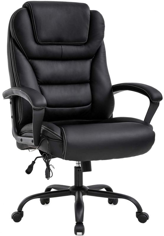 Photo 1 of Big and Tall Office Chair 500lbs Wide Seat Ergonomic Desk Chair with Lumbar Support Arms High Back PU Leather Executive Task Computer Chair for Heavy People Women,Black