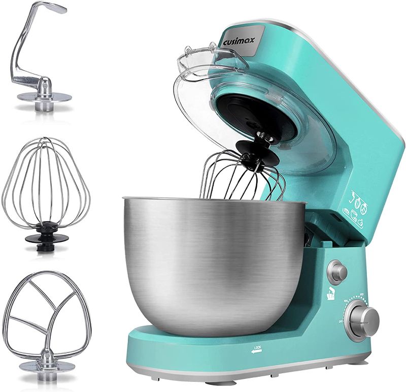 Photo 1 of Stand Mixer, CUSIMAX Dough Mixer Tilt-Head Electric Mixer with 5-Quart Stainless Steel Bowl, Dough Hook, Mixing Beater and Whisk, Splash Guard, Green Food Mixer
