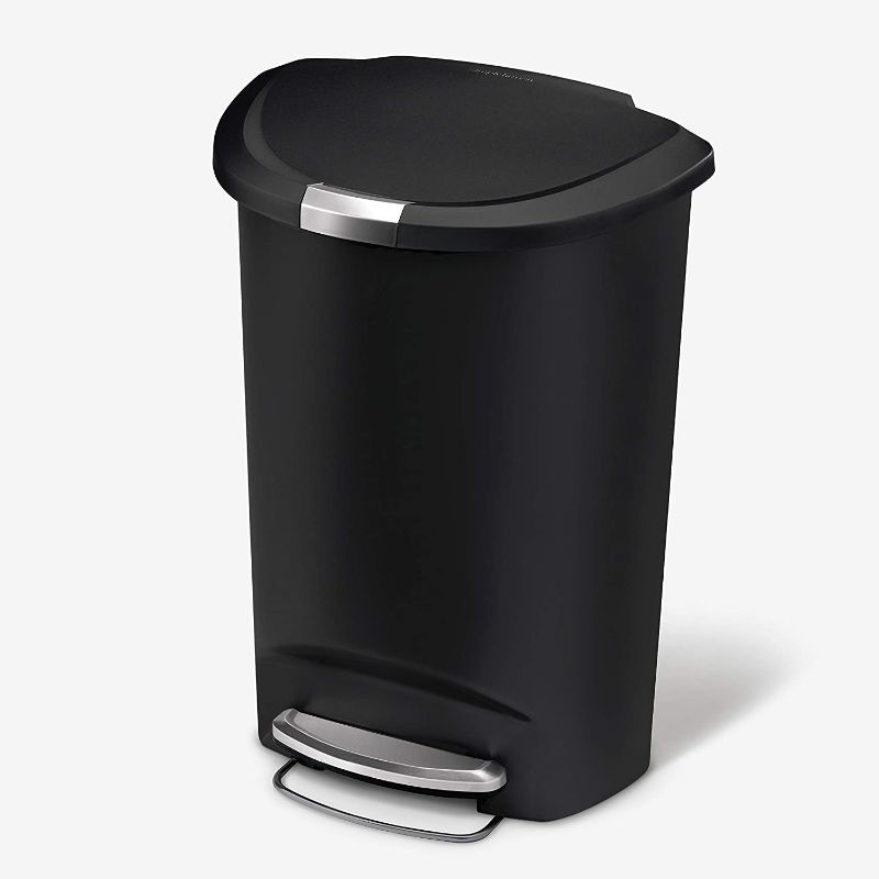 Photo 1 of simplehuman 50 Liter / 13 Gallon Semi-Round Kitchen Step Trash Can, Black
