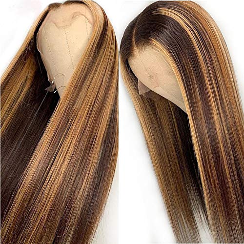 Photo 1 of 13x6 Straight Highlight 27 Colored Lace Front Wigs Human Hair PrePlucked Middle Part For Women Brazilian Lace Front Human Hair Wigs 150% Density. (16inch)
