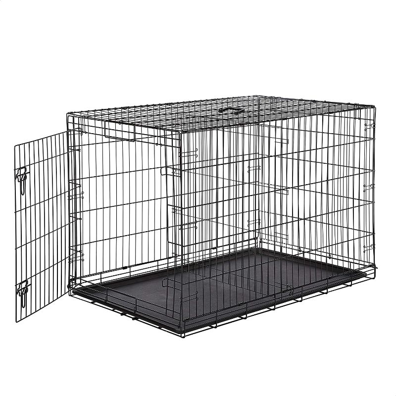 Photo 1 of Amazon Basics Single-Door & Double-Door Folding Metal Dog or Pet Crate Kennel with Tray, 48 x 30 x 32.5 Inches
