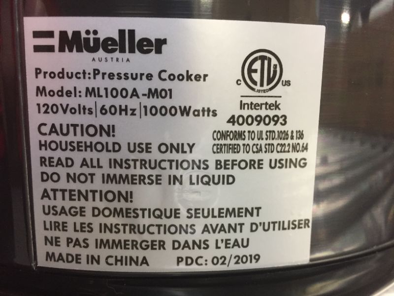 Photo 2 of Mueller ML100A-M01 6-quart 10-in-1 Pressure Cooker