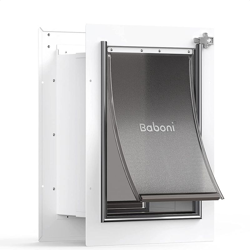 Photo 1 of Baboni Pet Door for Wall, Steel Frame and Telescoping Tunnel, Aluminum Lock, Double Flap Dog Door and Cat Door, Strong and Durable, Small, Medium, Large
