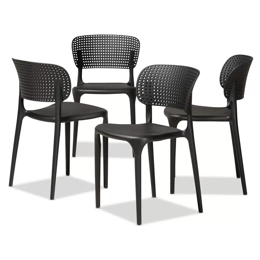 Photo 1 of 4pc Rae Plastic Stackable Dining Chair Set Black - Baxton Studio