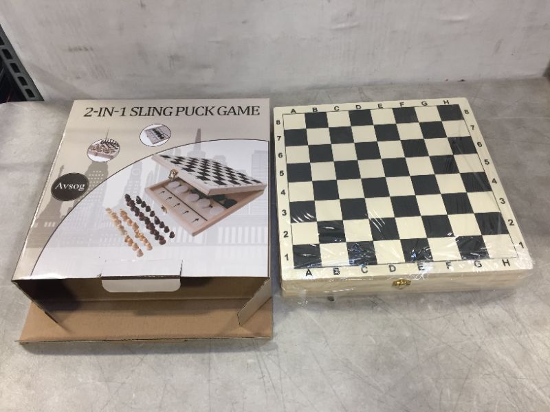 Photo 2 of Avsog Fast Sling Puck Game & International Chess, 2 in 1 Table Desktop Battle, Portable Wooden Game for Kids and Adults, Parent-Child Game (22 x 11 in)
