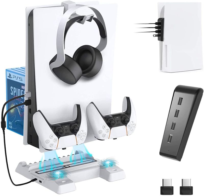 Photo 1 of NexiGo PS5 Accessories Essential Kit, Vertical Stand with Headset Holder and Cooling Station, 4 Ports High-Speed USB Hub, USB C Dongle Replacement, for Playstation 5 Disc & Digital Edition
