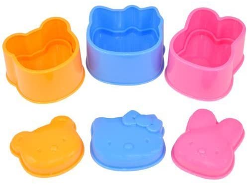 Photo 1 of 5 pack of 3pcs Cute Set Pink Kitty Yellow Rabbit Blue Bear Bento Lunch Box Sushi Rice Cutter Mold (total of 15)
