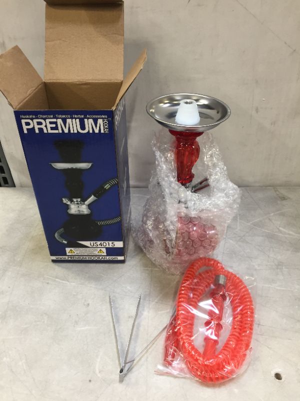 Photo 2 of 11 Inches Venetian Complete Hookah Set, Modern 1 Hose Hookah Kit with Hookah Accessories - Red Hookah Set
