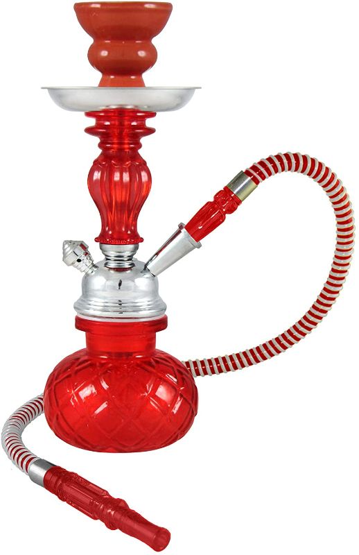 Photo 1 of 11 Inches Venetian Complete Hookah Set, Modern 1 Hose Hookah Kit with Hookah Accessories - Red Hookah Set
