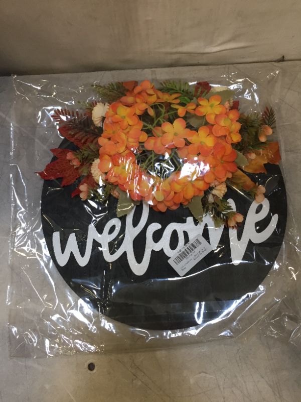 Photo 1 of fall wreath welcome sign for front door decor Farmhouse sign outdoor wreath spring summer fall wreaths for front door Porch Decor Wooden Hanging Spring Wreath 12" Round welcome home sign Decoration 
