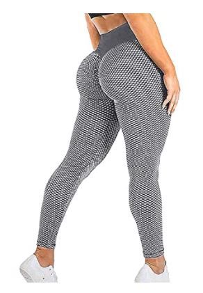 Photo 1 of Women's High Waist Yoga Pants Scrunched Booty Leggings Workout Running Butt Enhance Textured Tights GRAY, SMALL