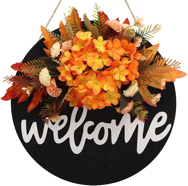 Photo 1 of fall wreath welcome sign for front door decor Farmhouse sign outdoor wreath spring summer fall wreaths for front door Porch Decor Wooden Hanging Spring Wreath 12" Round welcome home sign Decoration
