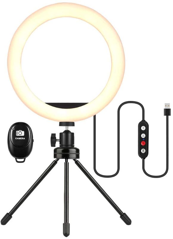 Photo 1 of 10" Selfie Ring Light LED Photography Light with Tripod Stand Cell Phone Holder for Live Stream/Makeup, Led Camera Ringlight for YouTube Video/Photography
