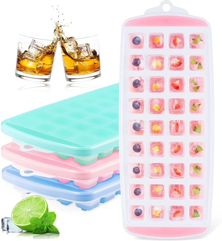 Photo 1 of 2 PACK - Qoosea Ice Cube Tray with Lid 3 Pack Easy Release Ice Trays Make 108 Ice Cube with Letter, Silicone Ice Cube Tray for Whiskey, Cocktails and Frozen Treats (6 trays total)
