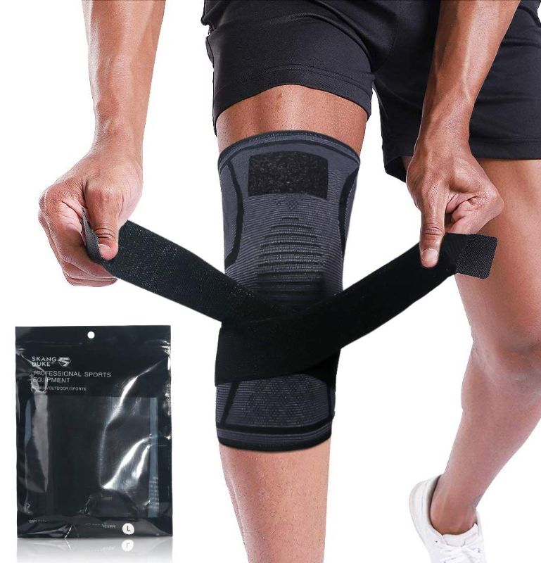 Photo 1 of 2 pack - SKDK Knee Brace for Knee Pain Knee Support Compression Sleeves with Removable Bands, ACL, for Gym, Working Out, Running, Injury Recovery, Basketball and More Sports (X-Large, Black-1)
